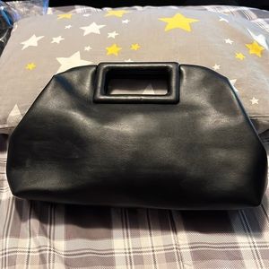 Express black leather small clutch with magnetic closure